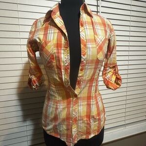 Plaid Orange Women's Top